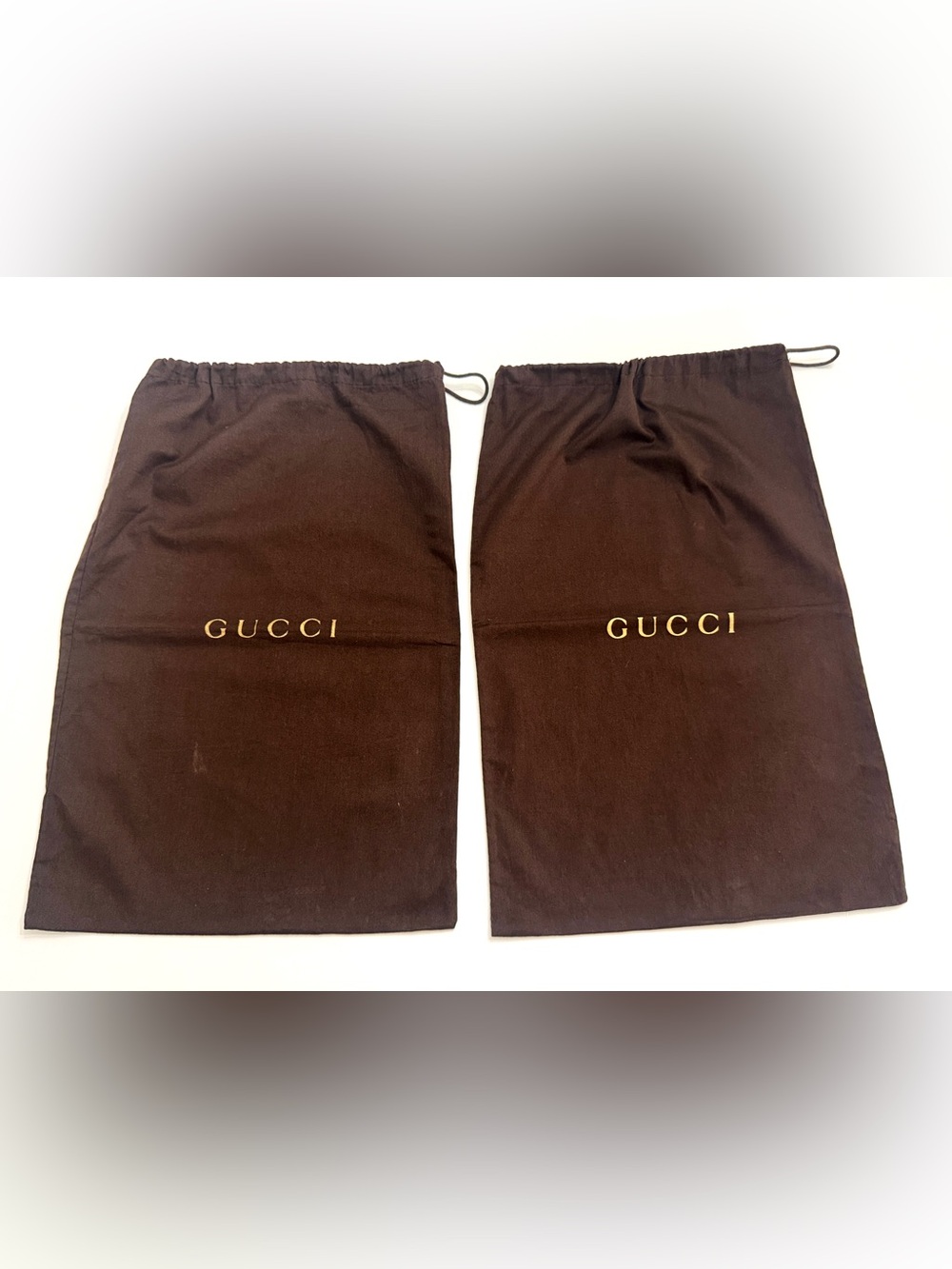 Lots of 2 Gucci Authentic Vintage Dust Bags Brown/Gold Logo and Drawstring 17x11